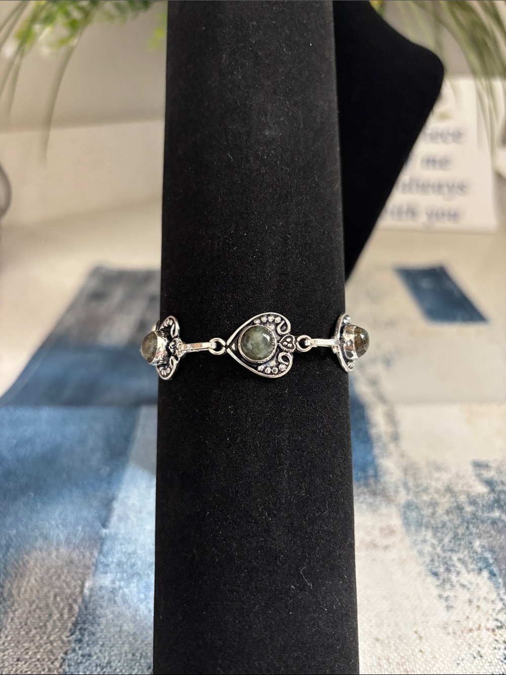 Sterling Silver Green Labradorite Gemstone Teardrop Link Bracelet